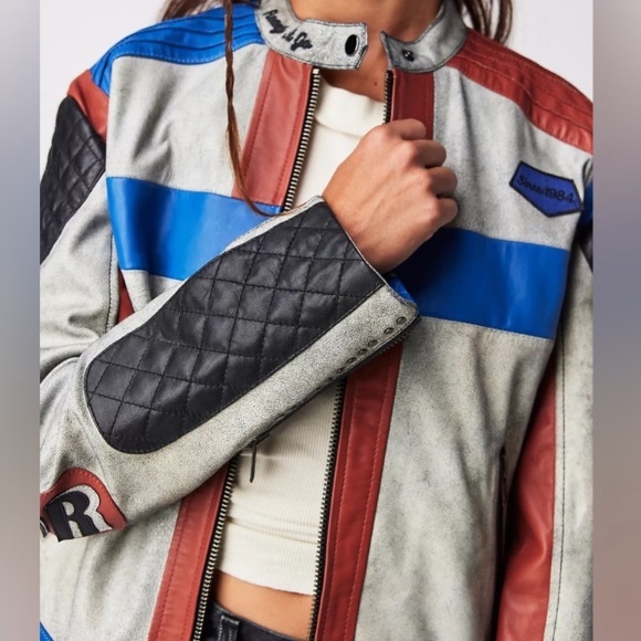 Muubaa Leather Racing Moto Jacket. Size 4 - Picture 2 of 12